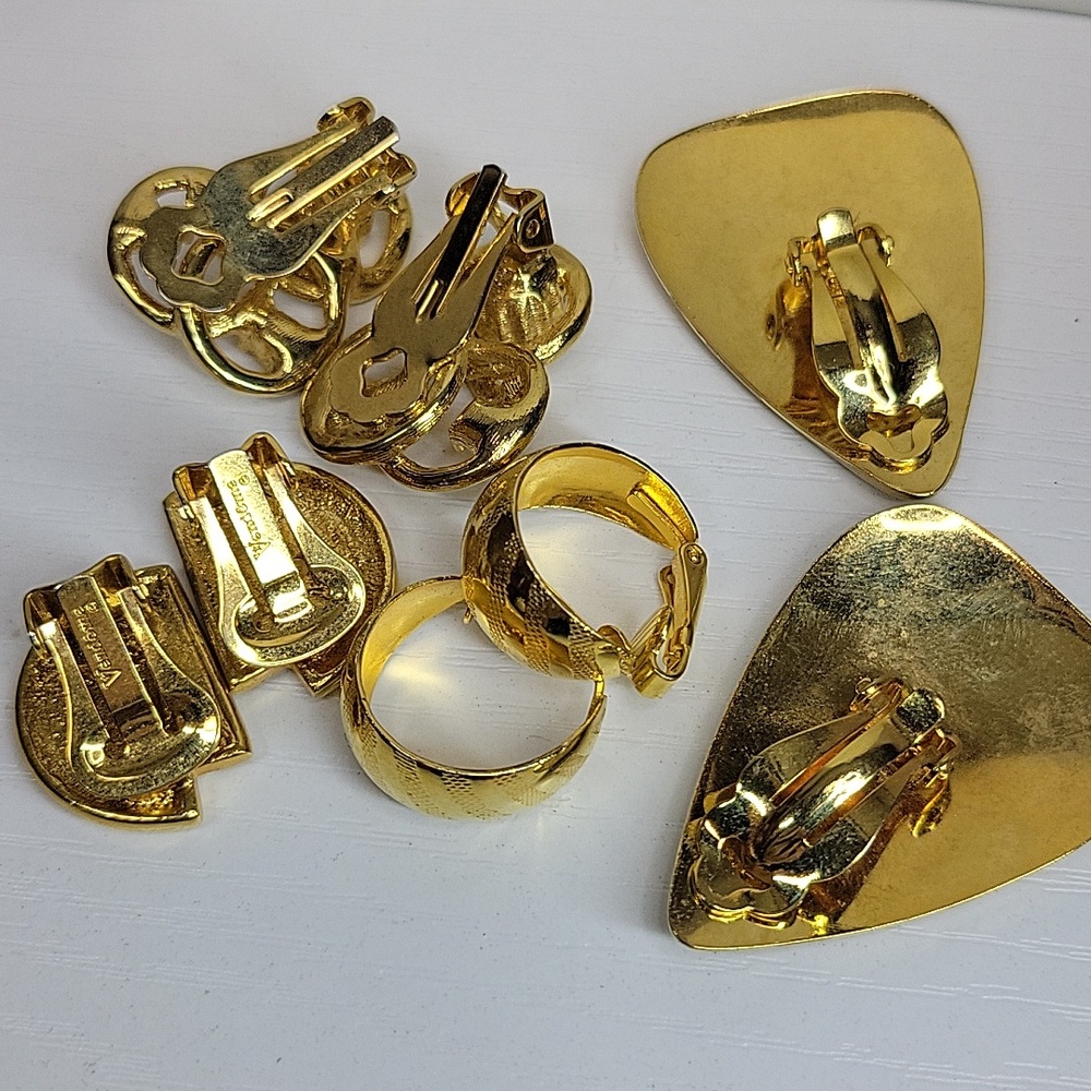 Gold-Tone and Cream Mixed Clip On Earring Set. - Picture 5 of 6